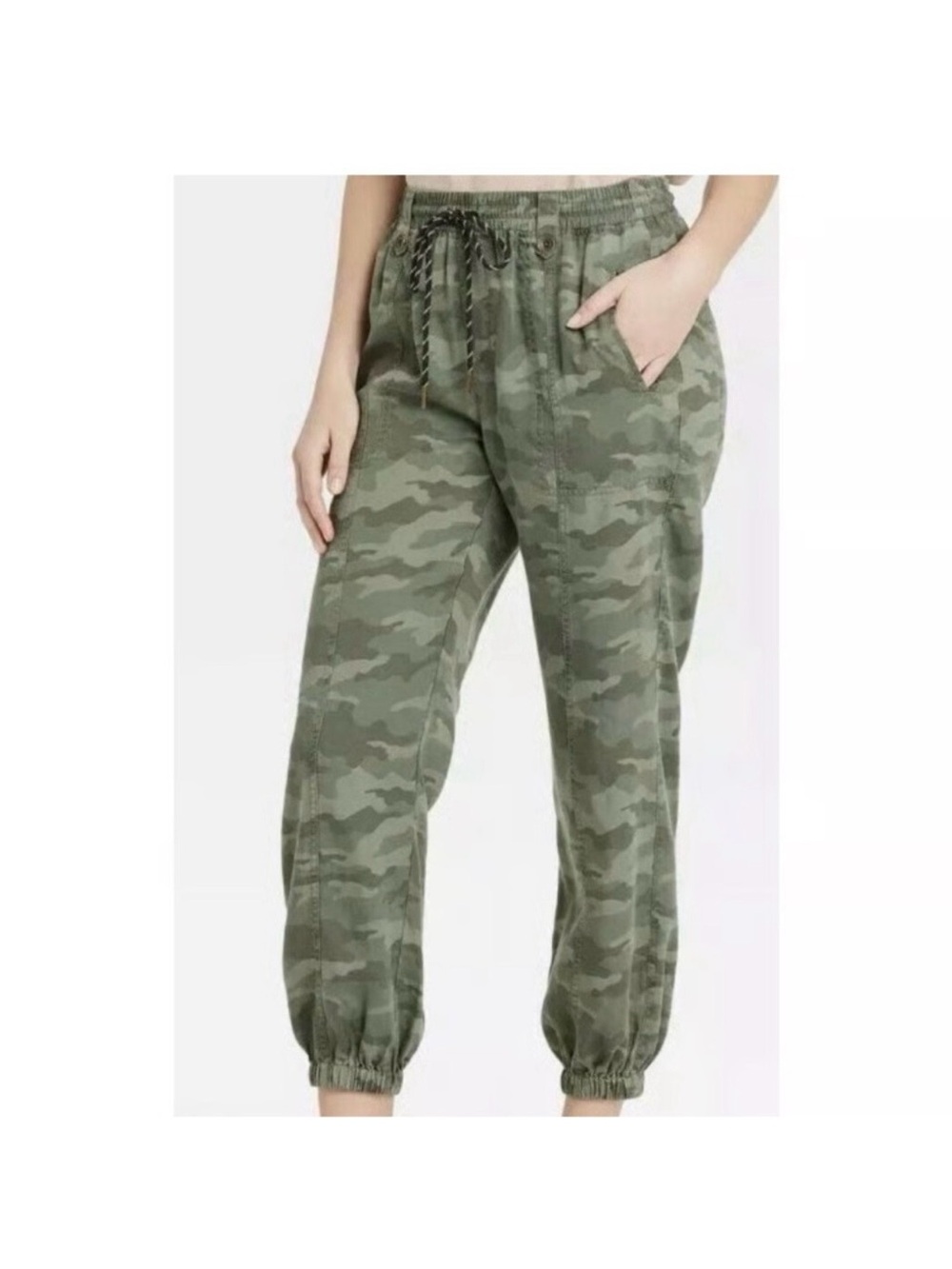 Knox Rose Camo Elastic-Waist Jogger Pants - Olive Camouflage